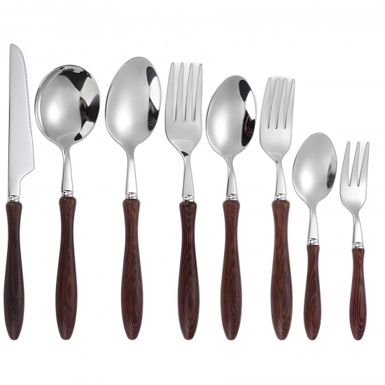 Silverware 304 Stainless Steel Knife Spoon and Forks Flatware Party Wooden Handle Silver Cutlery Sets