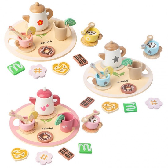 YUCI New Afternoon Tea Set Toy Role Pretend Play Kitchen Toy Wooden Children's Afternoon Tea Puzzle Toys for Girls