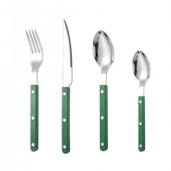 Rivet Handle Fork Spoon Knife Set Custom Stainless Steel Green Abs Plastic Handle Cutlery Set