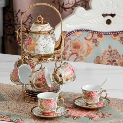 European Vintage Style 20-Piece Ceramic Coffee Pot and Tea Cup Set Porcelain for Gifts Drinkware Morning Afternoon Tea Suit