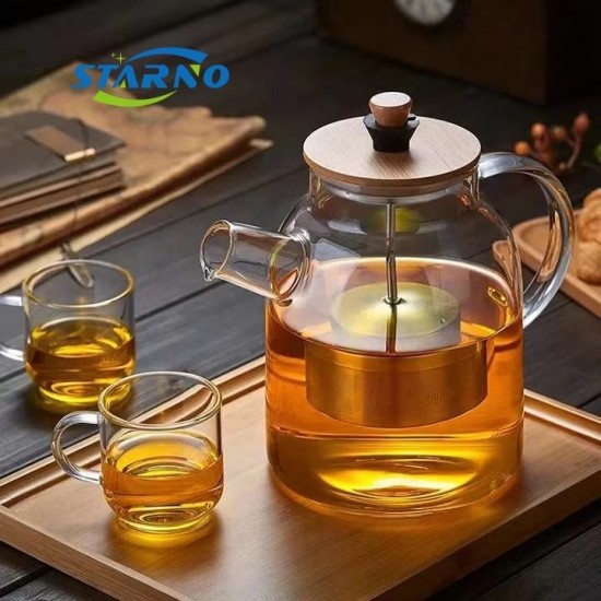 Borosilicate Glass Glass Teapot with Bamboo Wood Lid Borosilicate Glass Tea Pot Set Infuser Teapot