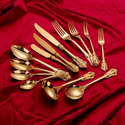 18/10 stainless steel cutlery set golden luxury elegant flatware spoons forks and knives for events