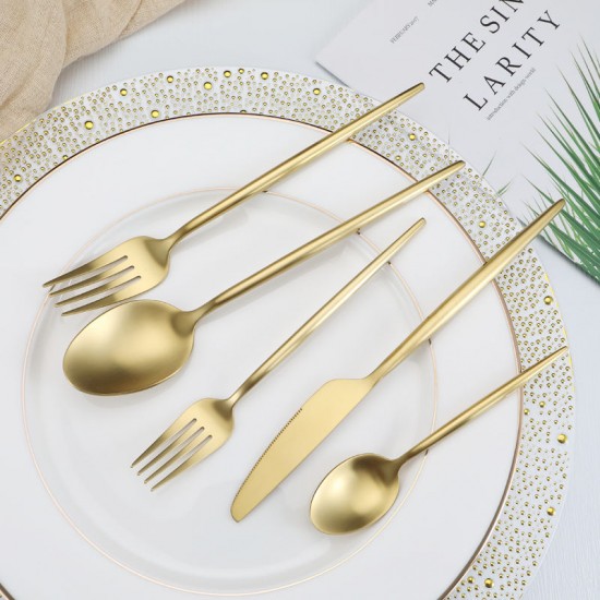 New Design Portugal Gold Plated Flatware Spoon Fork and Knife Stainless Steel Cutlery Set for Wedding Event