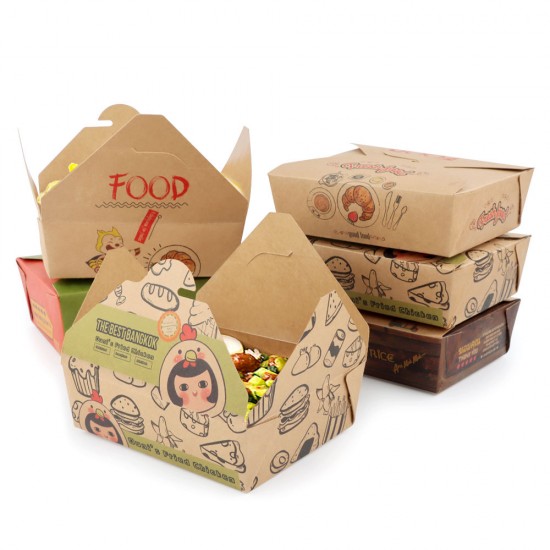 Disposable Custom Brown Kraft Paper Salad Takeaway to Go Food Container Lunch Boxes