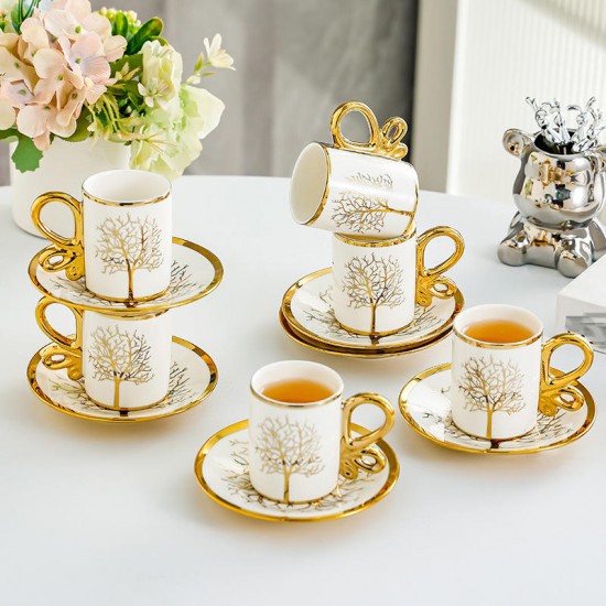 Turkish Style New Designs Golden Coffee Mugs Cup Saucer Tea Set Style Gift High Quality New Bone China For Drinking Ware