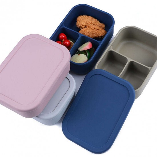 Bento Box With Lid Spoon Fork Silicone 3 Compartment Children's Lunch Box Kids Set Accessories For School