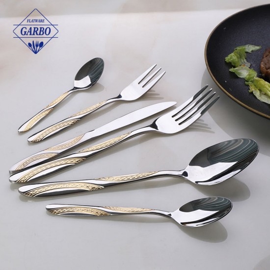 Golden Electro-plating Handle 410SS High Quality Mirror Polished Stainless Steel Flatware 24 Pieces Fork Spoon Cutlery Sets