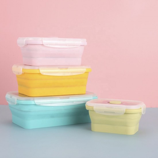 Microwavable Airtight Collapsible Lunch Box Foldable Silicone Food Storage Containers With Lids