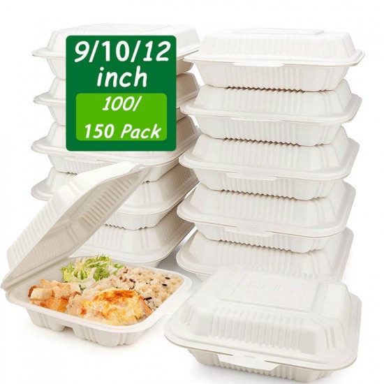 Eco-Friendly Disposable Sealable Food Container Rectangle Food Packing Box Degradable 4 Grid Wet Pressed Pulp Lunch Box