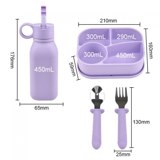 Wholesale Customizable Enfant School Bento Box Set Stainless Spoon Fork Silicone Kids Lunch Container Water Bottle Microwavable