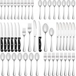 Black Flatware Set Stainless Steel Tableware Cutlery Set Black Silverware Set with Steak Knives