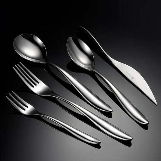 Highest quality stainless steel fork spoon knife cutlery set dessert spoon luxury gold flatware sets for wedding party 1085001