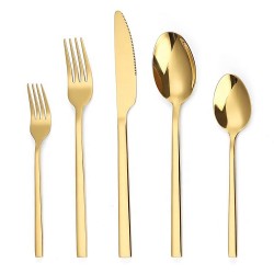 Bulk Gold Knife Fork Spoon Cutlery Set Stainless Steel Square Handle Flatware Silverware Set