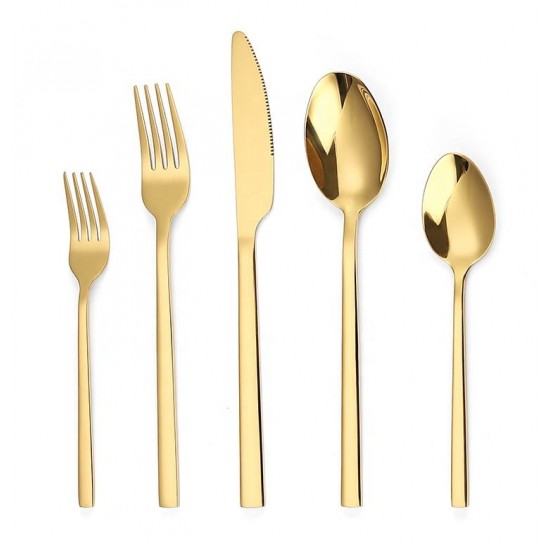 Bulk Gold Knife Fork Spoon Cutlery Set Stainless Steel Square Handle Flatware Silverware Set