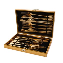 Stainless Steel Cutlery Metal Knife Fork and Spoon 12/16/24 PCs Gold Flatware Set with Case