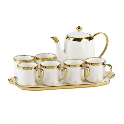 High Quality Gold Lid Color Porcelain Coffee Pot 6pcs Ceramic Cup and Saucer Luxury Gift Sets Tea and Coffee Set