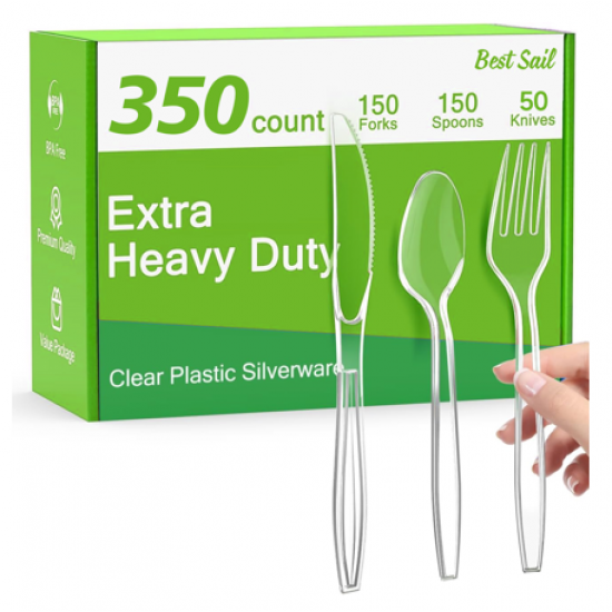 Extra Heavy Duty Clear Plastic Silverware Forks Spoons Knives BPA-Free Disposable Plastic Utensils Set Cutlery Set Plasticware