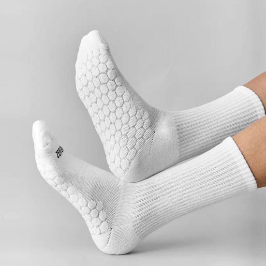 Top Quality Men's Combed Cotton Knitted Honeycomb Socks Massage Bottom Breathable Fitness Sports Leisure Crew Terry Socks