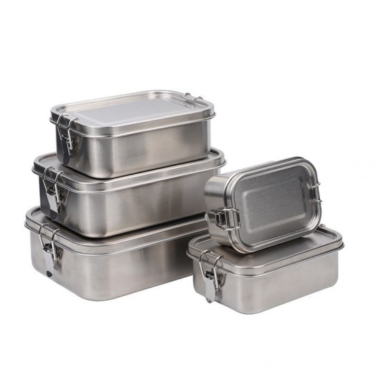 Nicety Food grade 304 leakproof stainless steel lunch box 800/1200/1400ml silicone seal ring square steel lunch box