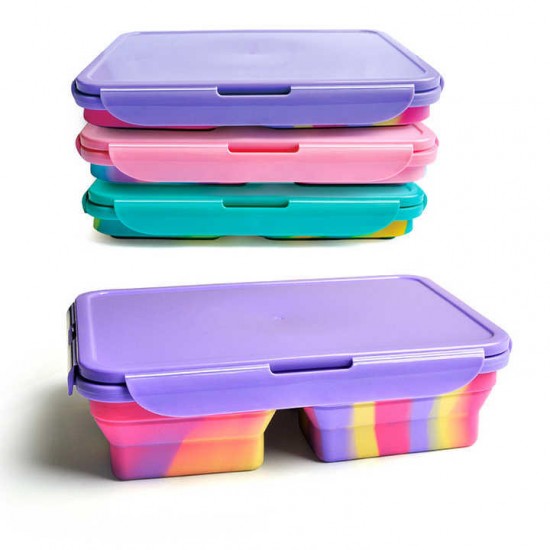 Portable Leak Proof Eco Friendly Silicone Collapsible Children School Bento Lunch Box for Girls Boys Student and Adult